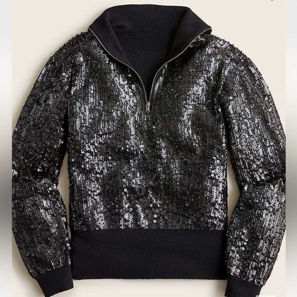 J. Crew COLLECTION Sequin reversible zip-up turtleneck sweater
